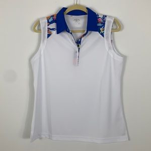 NWOT Monterey Club white sleeveless golf polo Lg